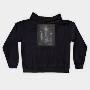 Windmill Patent - Farmer Rancher Country Farmhouse Art - Black Chalkboard Kids Hoodie